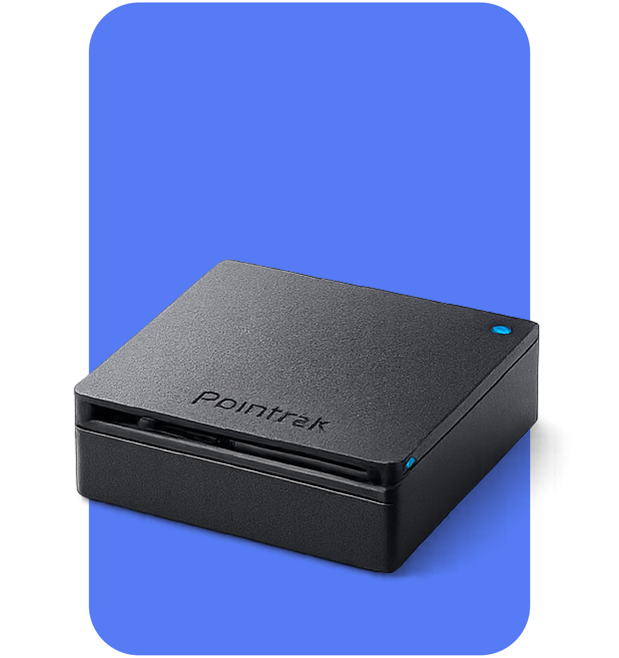 Pointrak GPS hardware device on a blue tracking panel