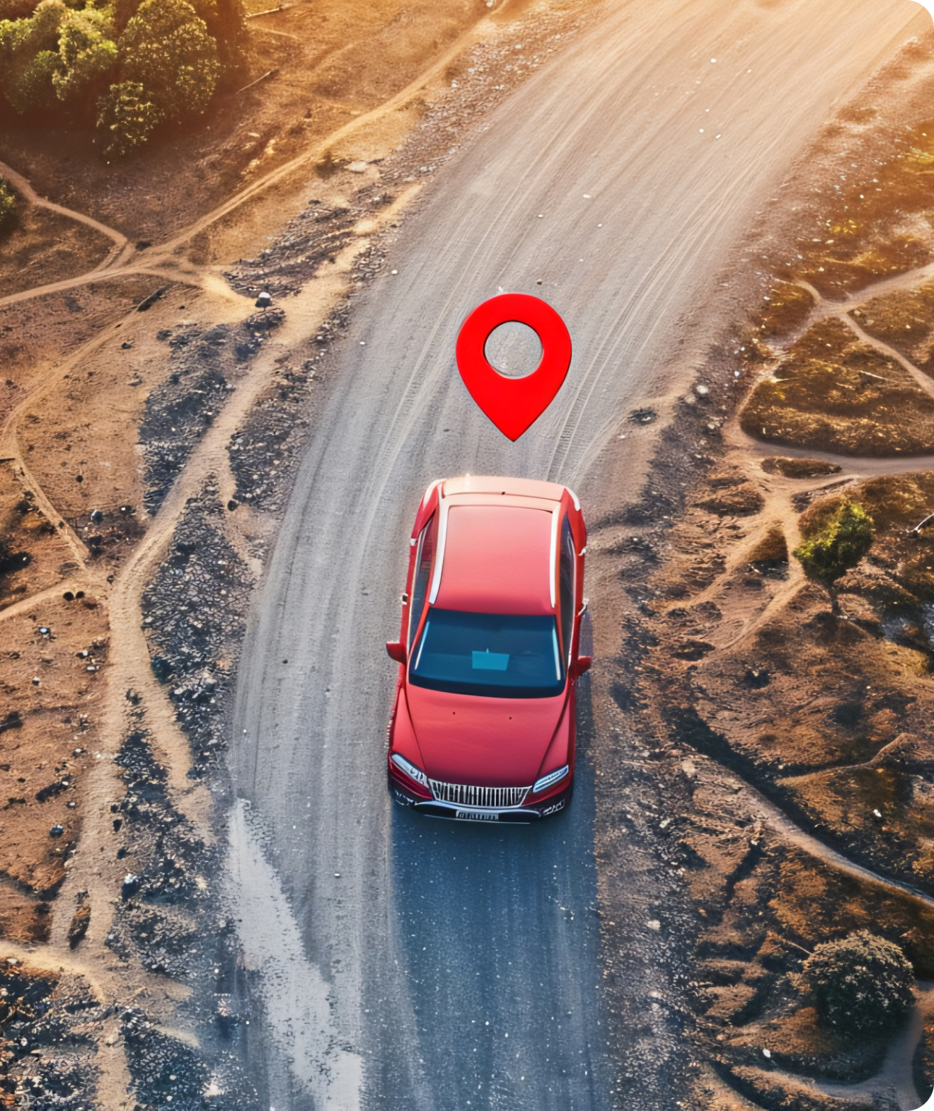 Aerial view of a vehicle on a road with live GPS tracking